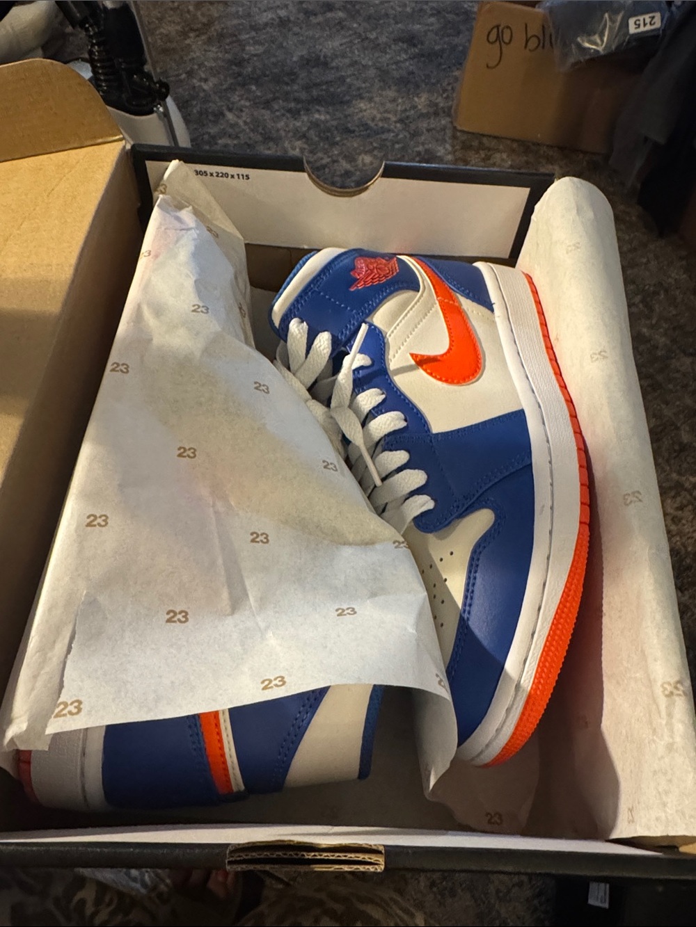 Men’s size 7 Nike air Jordan 1mid game royal blue rush orange